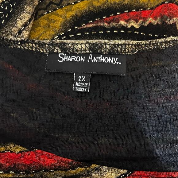 Sharon Anthony Top 2X Muted Tone‎ Abstract Stretch Metallic Wave Artsy Boho Chic - Picture 2 of 7